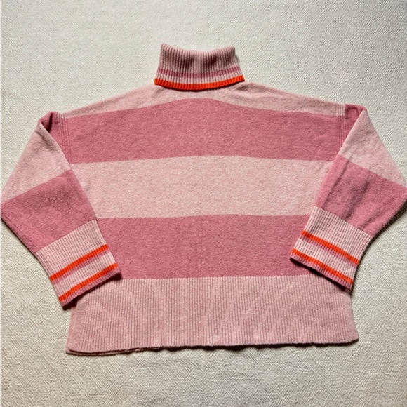 JCREW Pastel Pink Wool Striped Turtleneck Sweater M - Picture 2 of 8